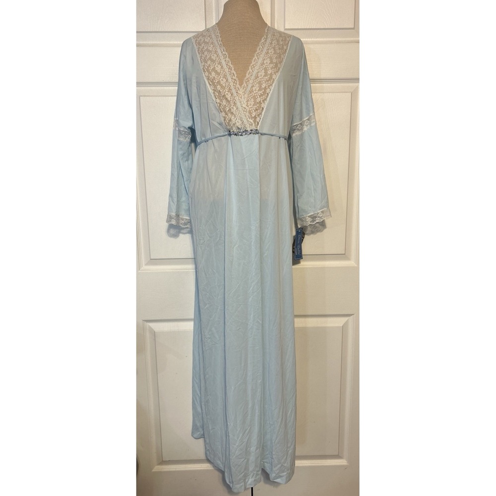 Vintage Dixie Belle Lingerie 70's Baby Blue Satin Lace House Dress Gown Sexy NWT